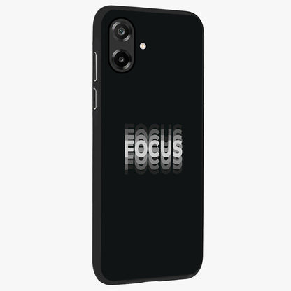 Focus Mode On Glass Case upright view showcasing strong typography statement with sleek motivational theme.