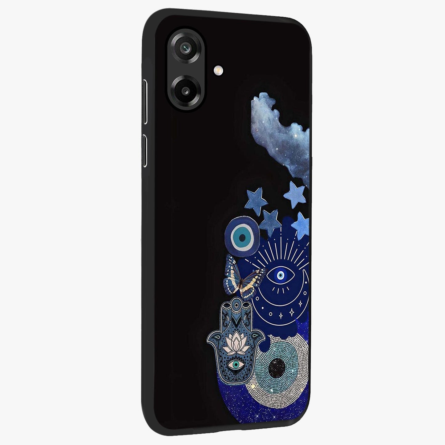 Galactic Charm Cluster Glass Case upright view showcasing glowing cosmic charm artwork with magical celestial style.