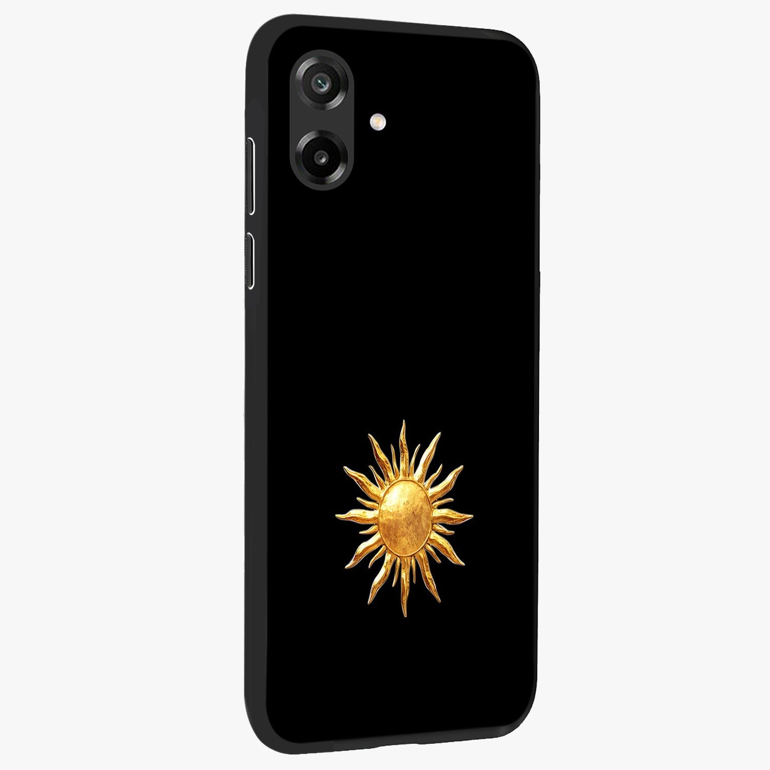Golden Sun Minimalism Glass Case upright view showcasing haunting graveyard artwork with dramatic dark theme.