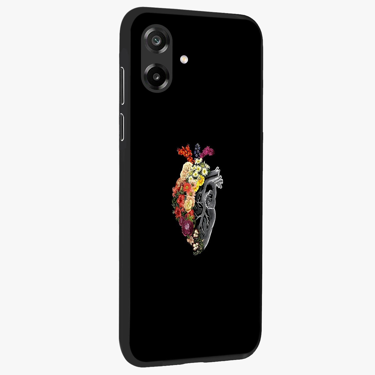 Heart With Flowers Glass Case upright view showcasing decorative heart and floral artwork with sweet romantic theme.