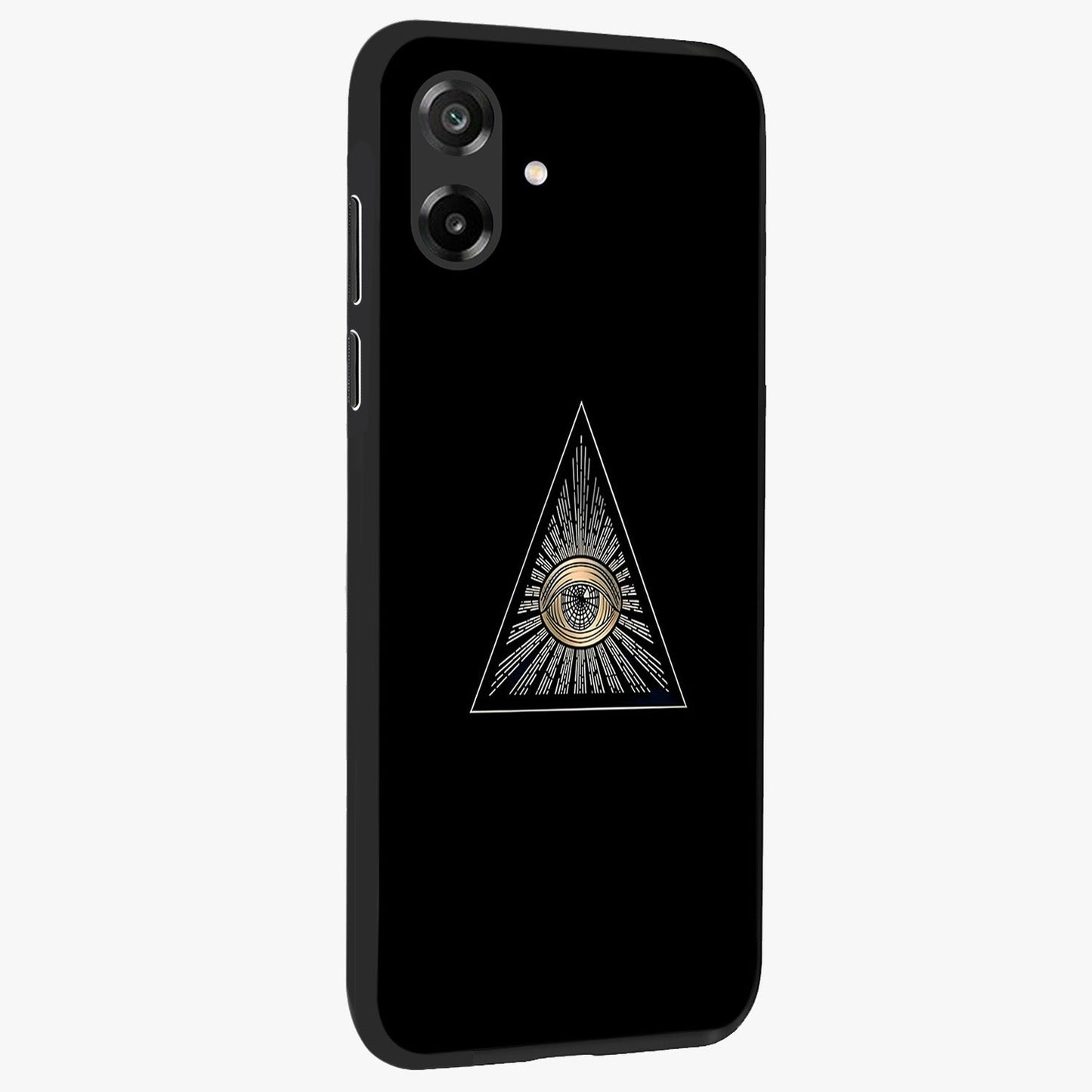 Illuminati Evil Glass Case upright view showcasing striking illuminati artwork with mysterious symbolic theme.