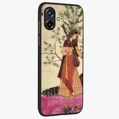 Lady With Veena Art Glass Case upright view showcasing classical veena artwork with traditional artistic theme.