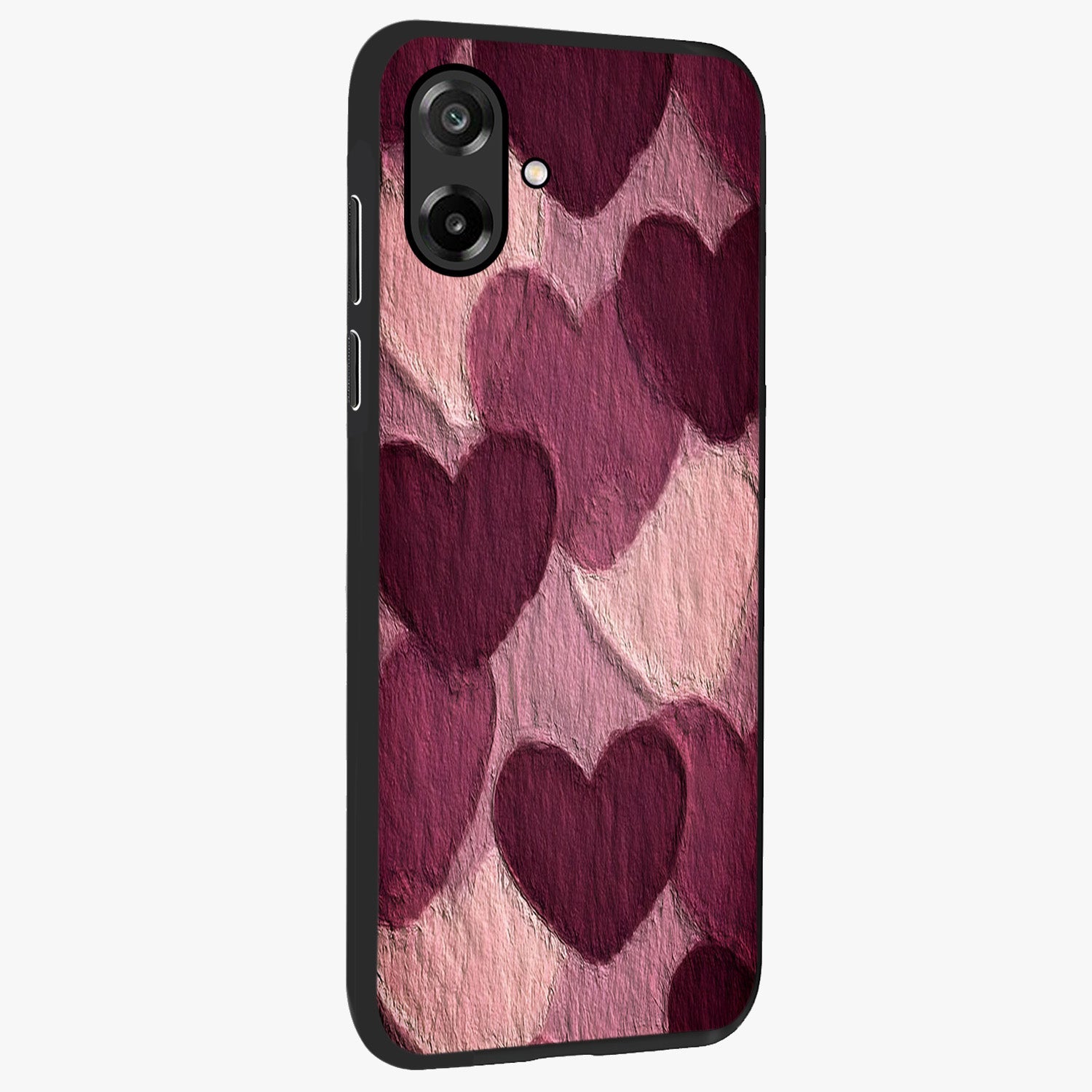 Layered Paper Hearts Glass Case upright view showcasing decorative layered heart artwork with sweet love theme.