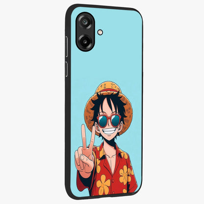 Luffy Summer Anime Vibe Glass Case upright view showcasing dynamic anime artwork with bright adventurous theme.