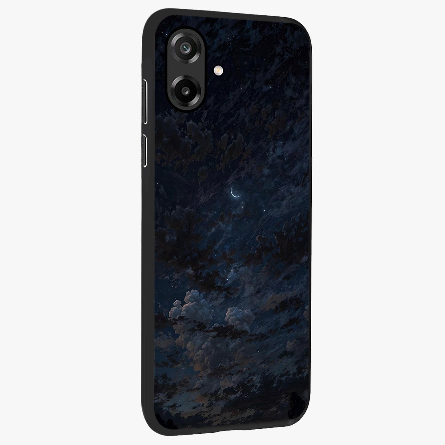 Lunar Veil Silence Glass Case upright view showcasing calm moon themed artwork with serene night atmosphere.