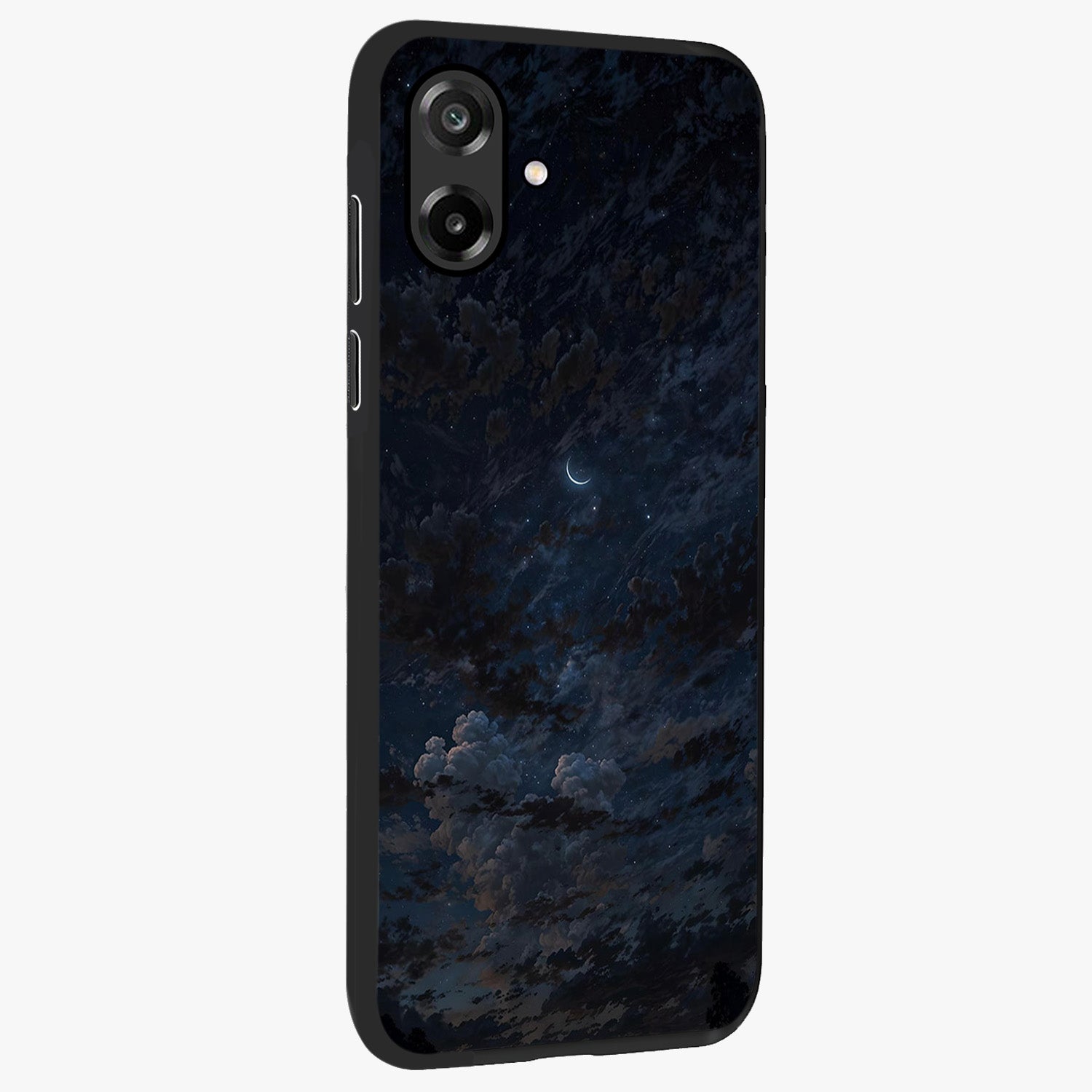 Lunar Veil Silence Glass Case upright view showcasing calm moon themed artwork with serene night atmosphere.