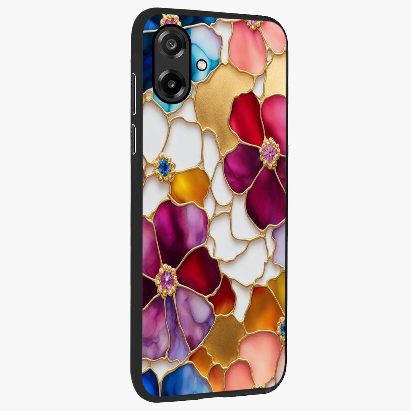 Marble Flower Pattern Glass Case upright view showcasing decorative marble flower artwork with refined style.