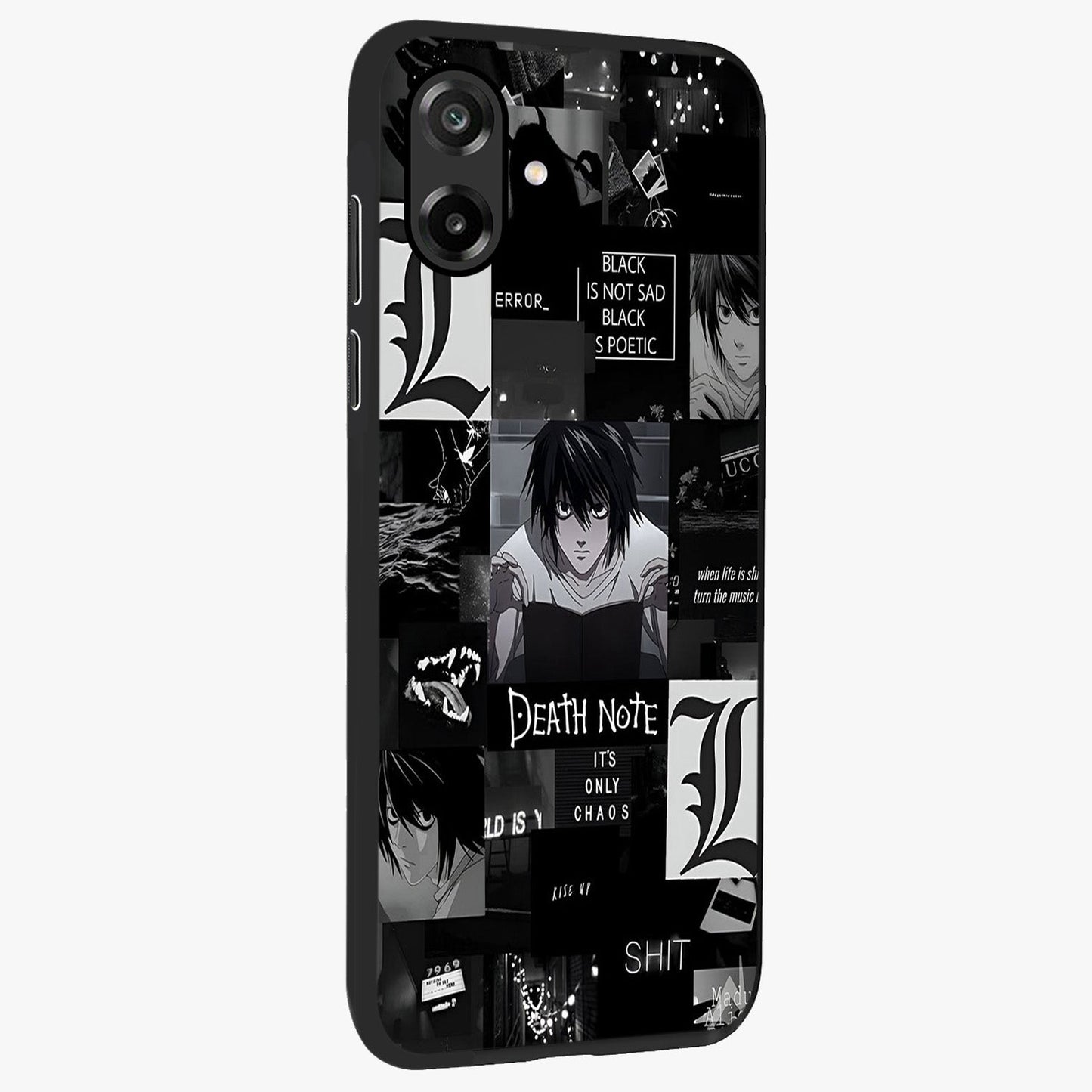 Midnight Chaos Mind Glass Case upright view showcasing expressive abstract artwork with bold dark theme.