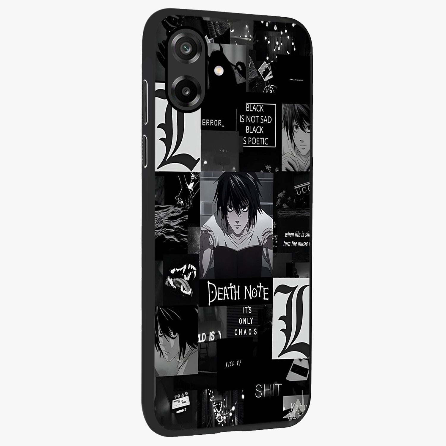 Midnight Chaos Mind Glass Case upright view showcasing expressive abstract artwork with bold dark theme.