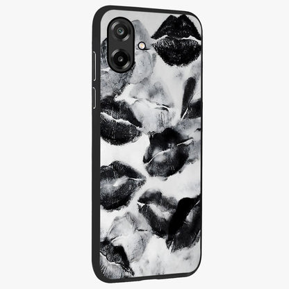 Midnight Kiss Marks Glass Case upright view showcasing stylish kiss mark artwork with trendy romantic theme.