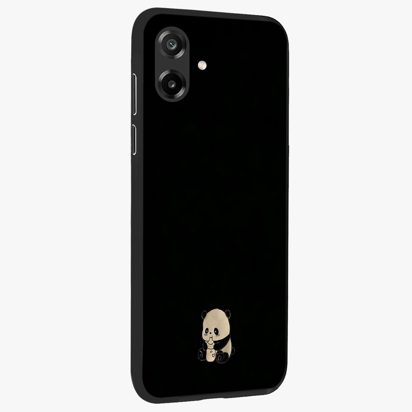 Midnight Panda Love Glass Case upright view showcasing charming panda artwork with playful romantic theme.