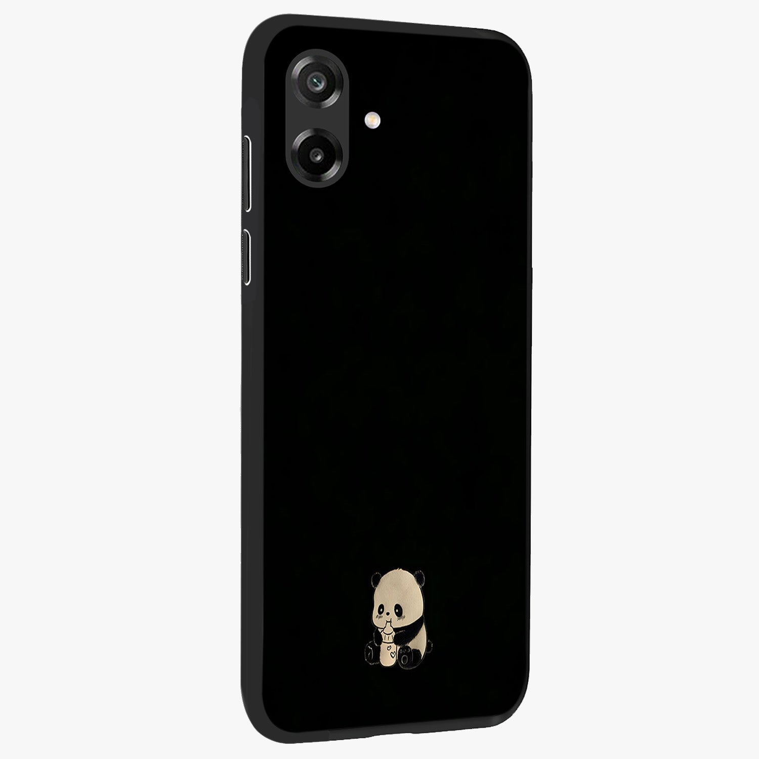 Midnight Panda Love Glass Case upright view showcasing charming panda artwork with playful romantic theme.