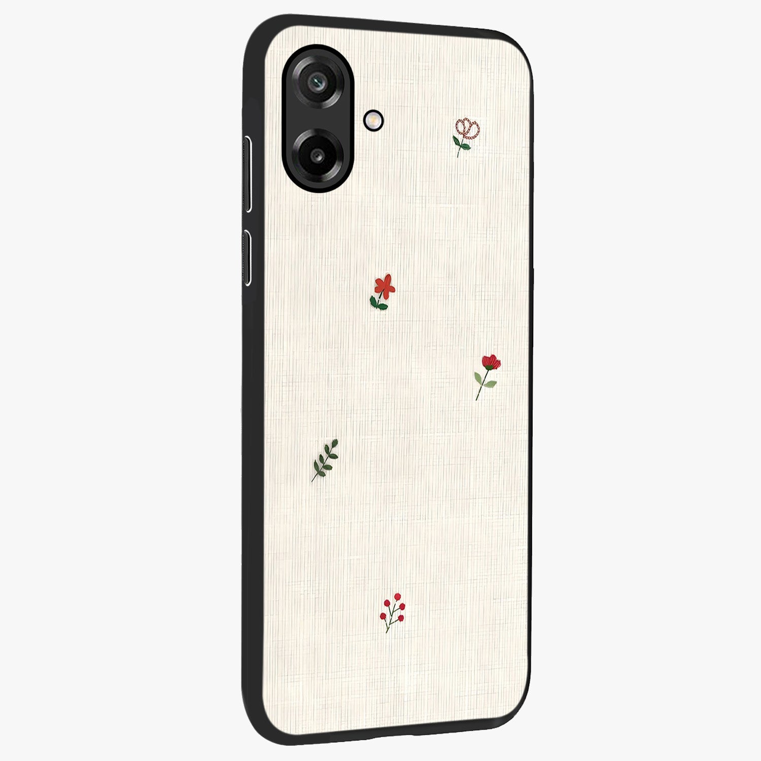 Minimalistic Blue With White Flower Pattern Glass Case upright view showcasing clean white flower artwork with calming blue theme.