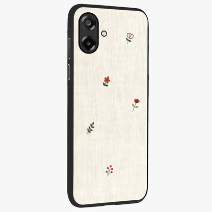 Minimalistic Blue With White Flower Pattern Glass Case upright view showcasing clean white flower artwork with calming blue theme.