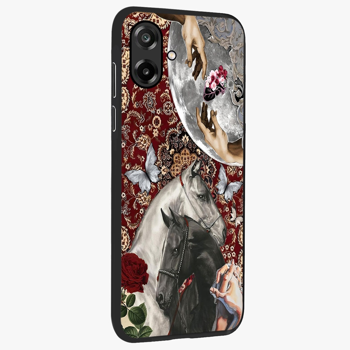 Moonlit Royal Stallion Glass Case upright view showcasing dramatic horse artwork with glowing moon themed design.