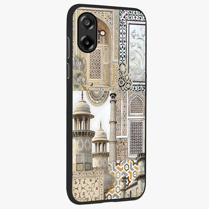 Mughal Marble Legacy Glass Case upright view showcasing ornate Mughal design with luxurious traditional theme.
