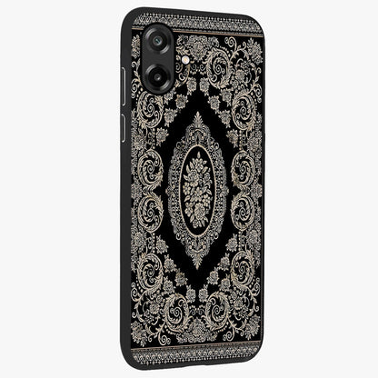 Noir Bloom Elegance Glass Case upright view showcasing graceful floral artwork with luxurious dark theme.