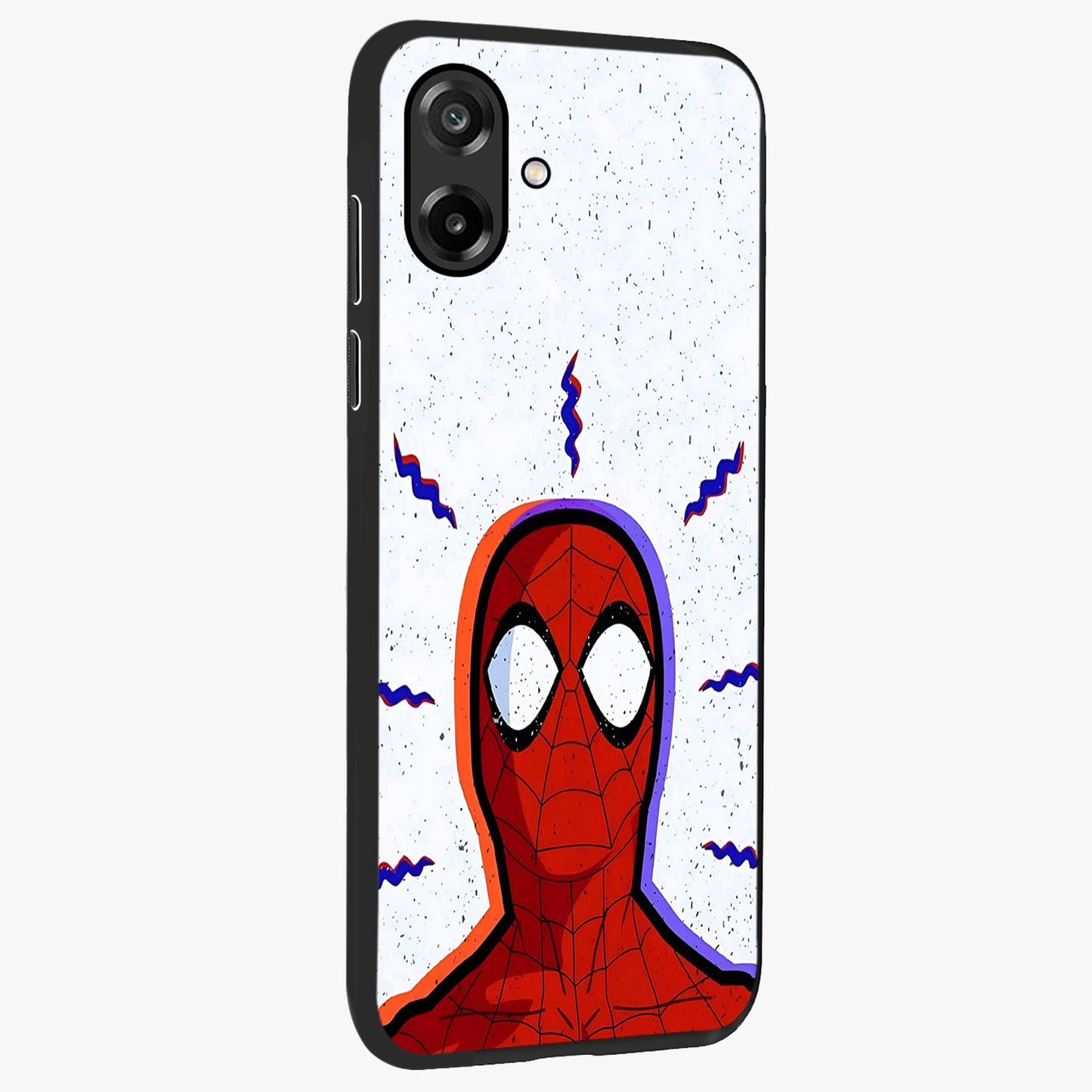 Omg Spiderman Glass Case upright view showcasing energetic superhero artwork with vibrant comic theme.