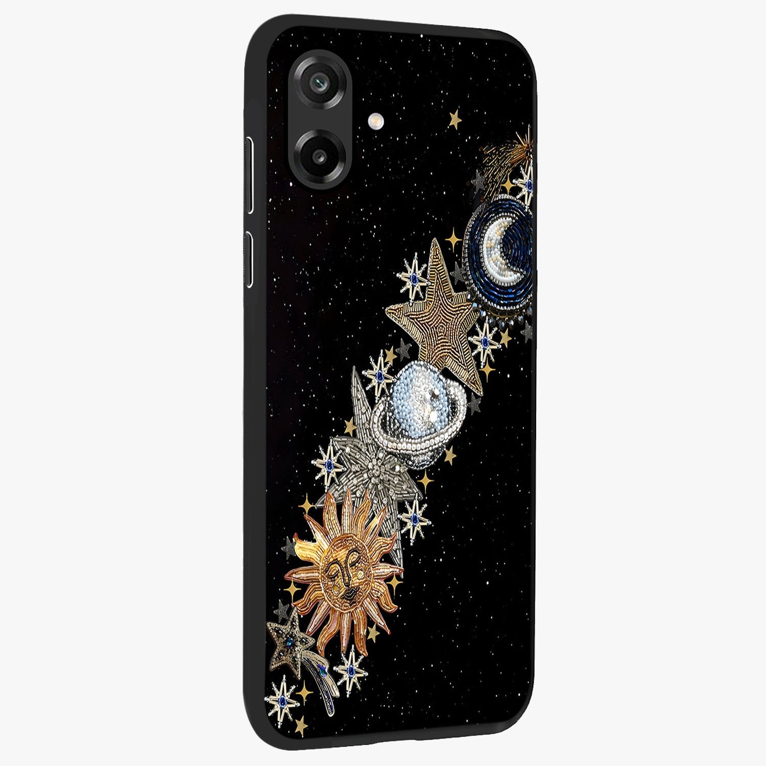 Pearls Universe Object Glass Case upright view showcasing decorative pearl themed artwork with cosmic elegance.