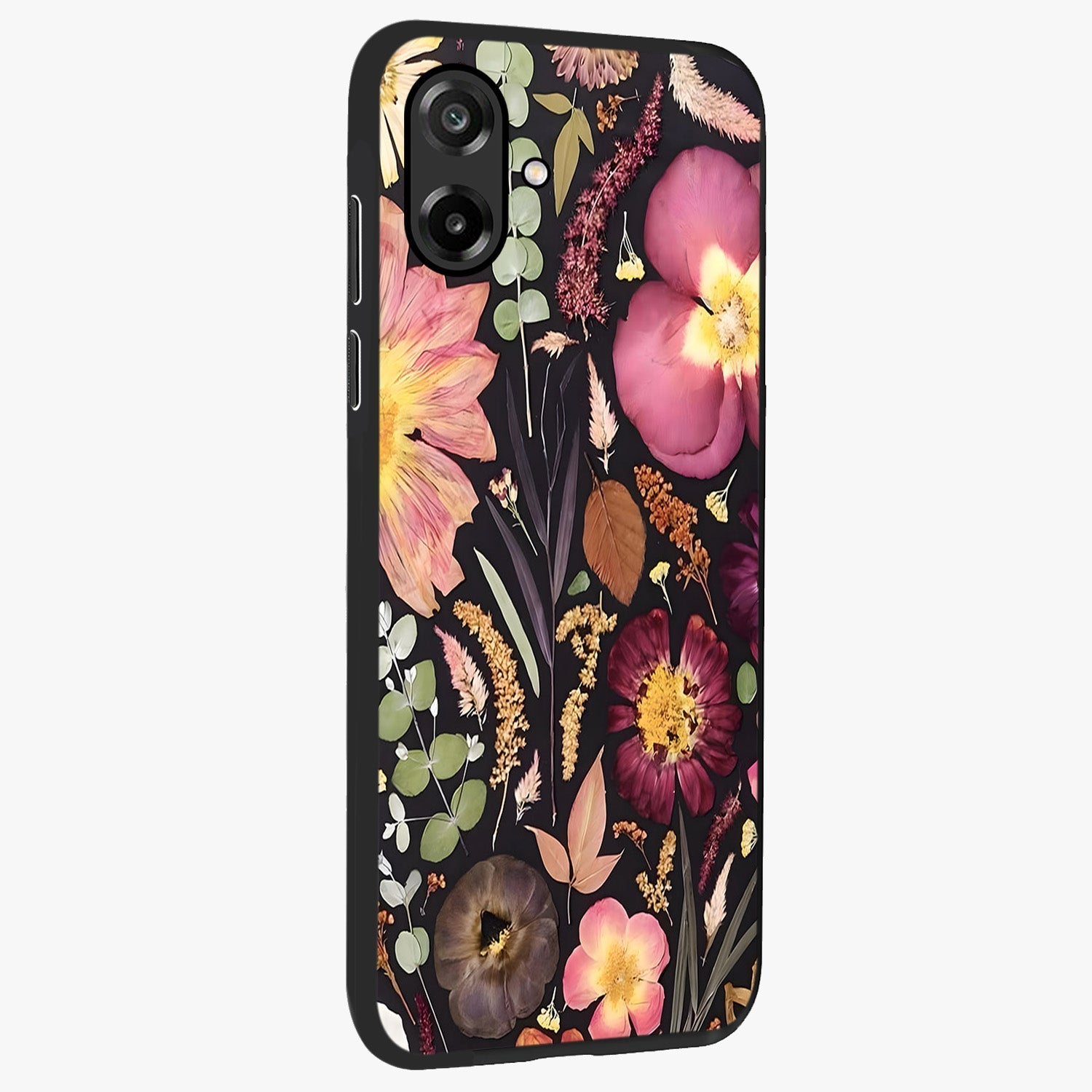 Petal Dream Tapestry Glass Case upright view showcasing detailed floral tapestry artwork with artistic nature theme.