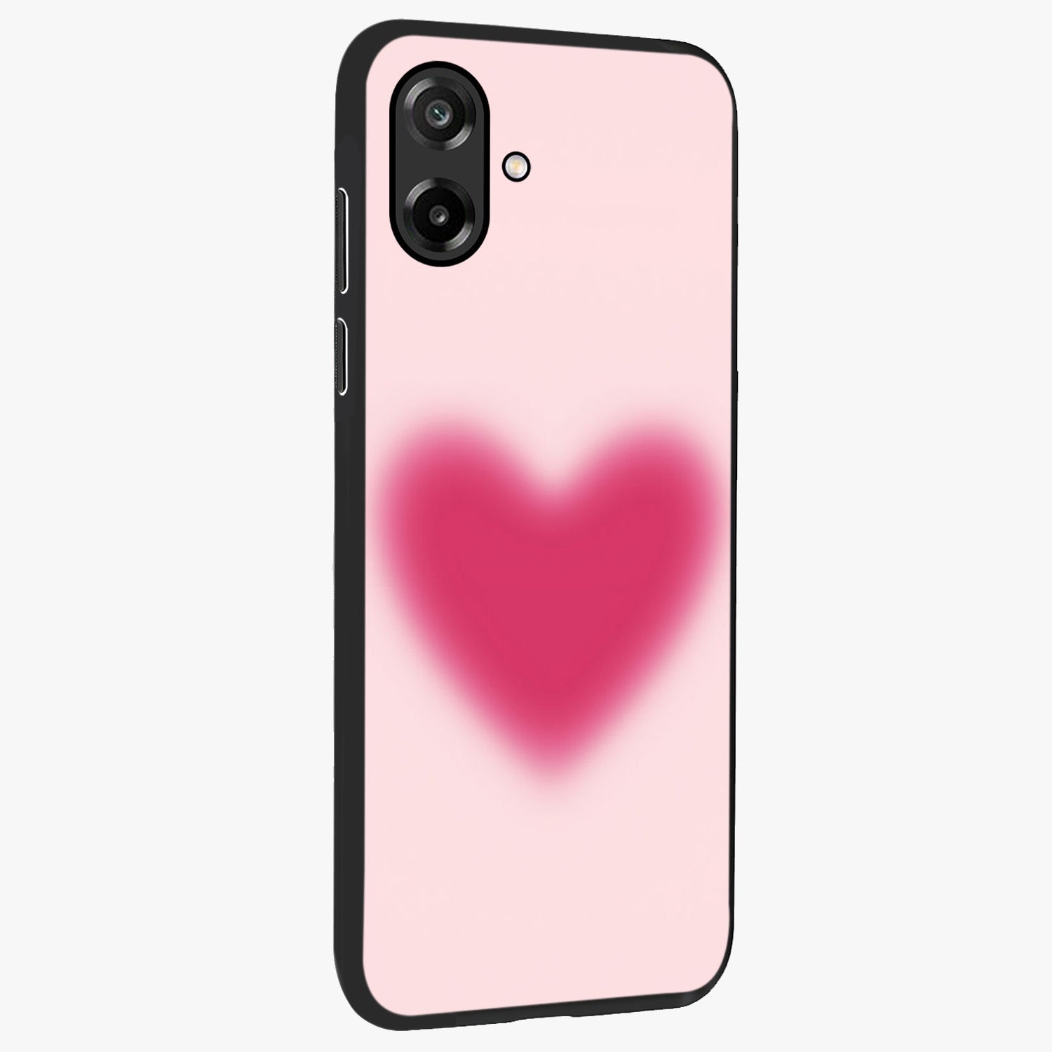 Pink Aura Heart Glass Case upright view showcasing romantic heart artwork with soft pastel theme.