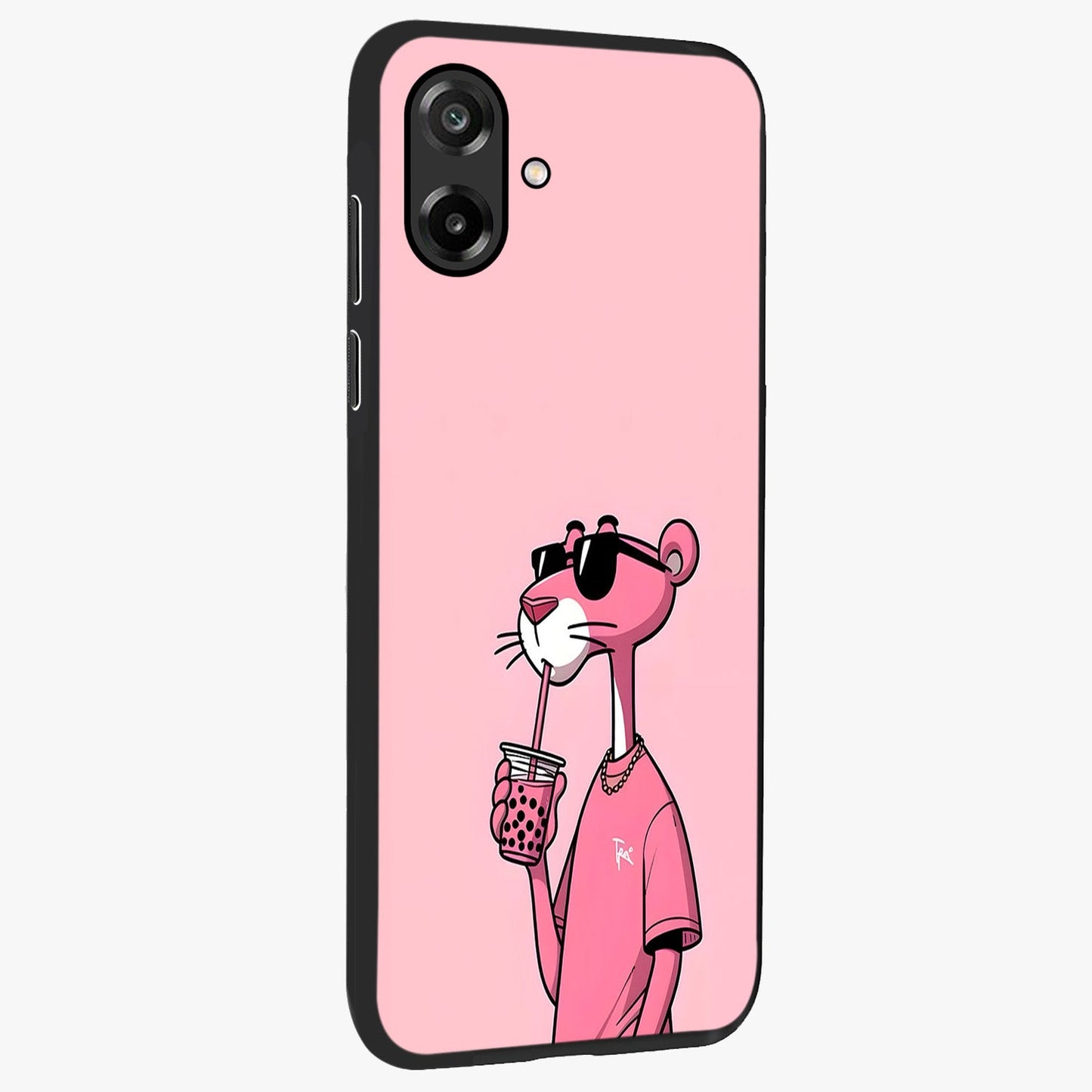 Pink Panther Glass Case upright view showcasing fun animated artwork with stylish retro cartoon theme.