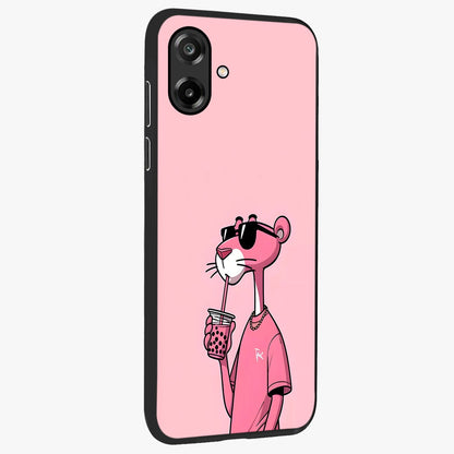 Pink Panther Glass Case upright view showcasing fun animated artwork with stylish retro cartoon theme.