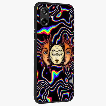 Psychedelic Sun Glass Case upright view showcasing trippy sun artwork with bold psychedelic theme.