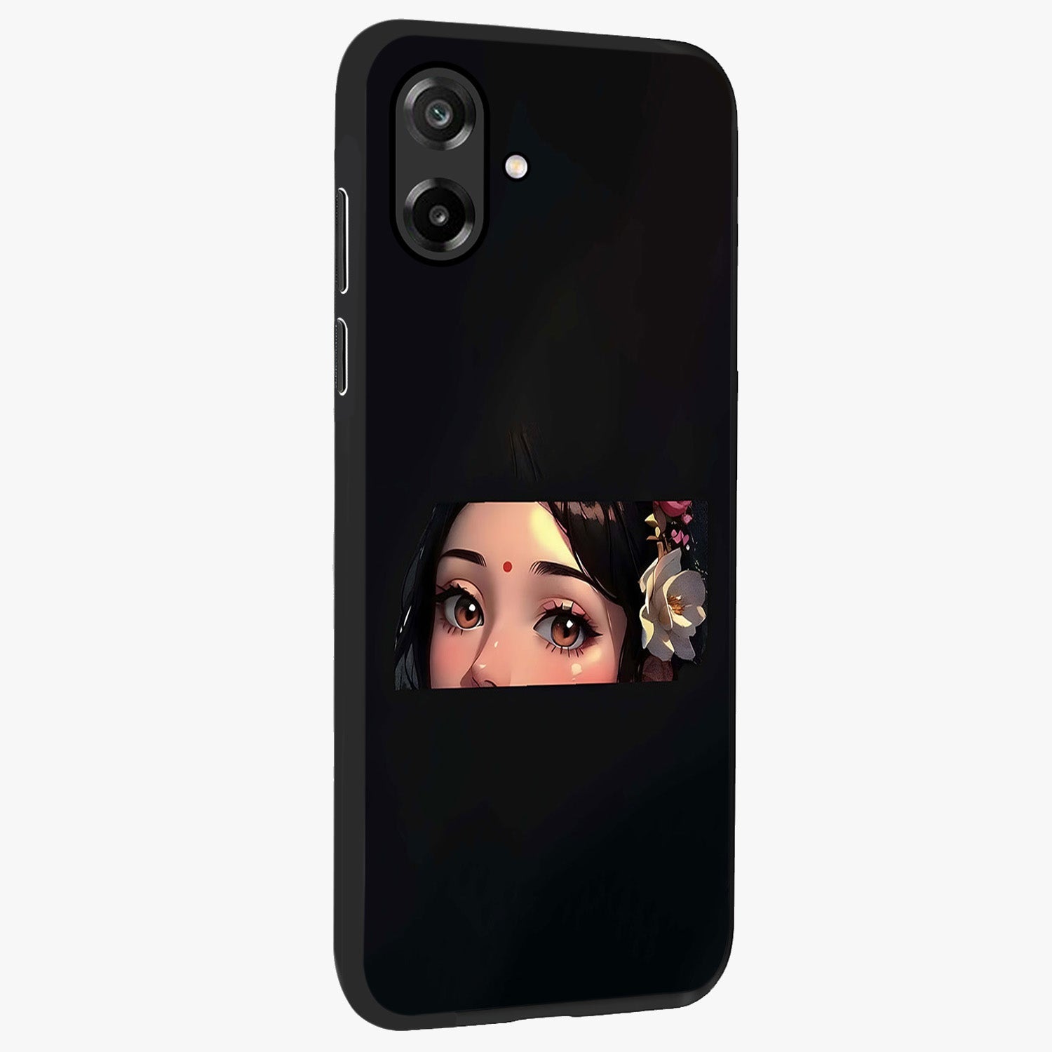 Radha Divine Embrace Glass Case upright view showcasing sacred Radha themed artwork with peaceful devotional style.