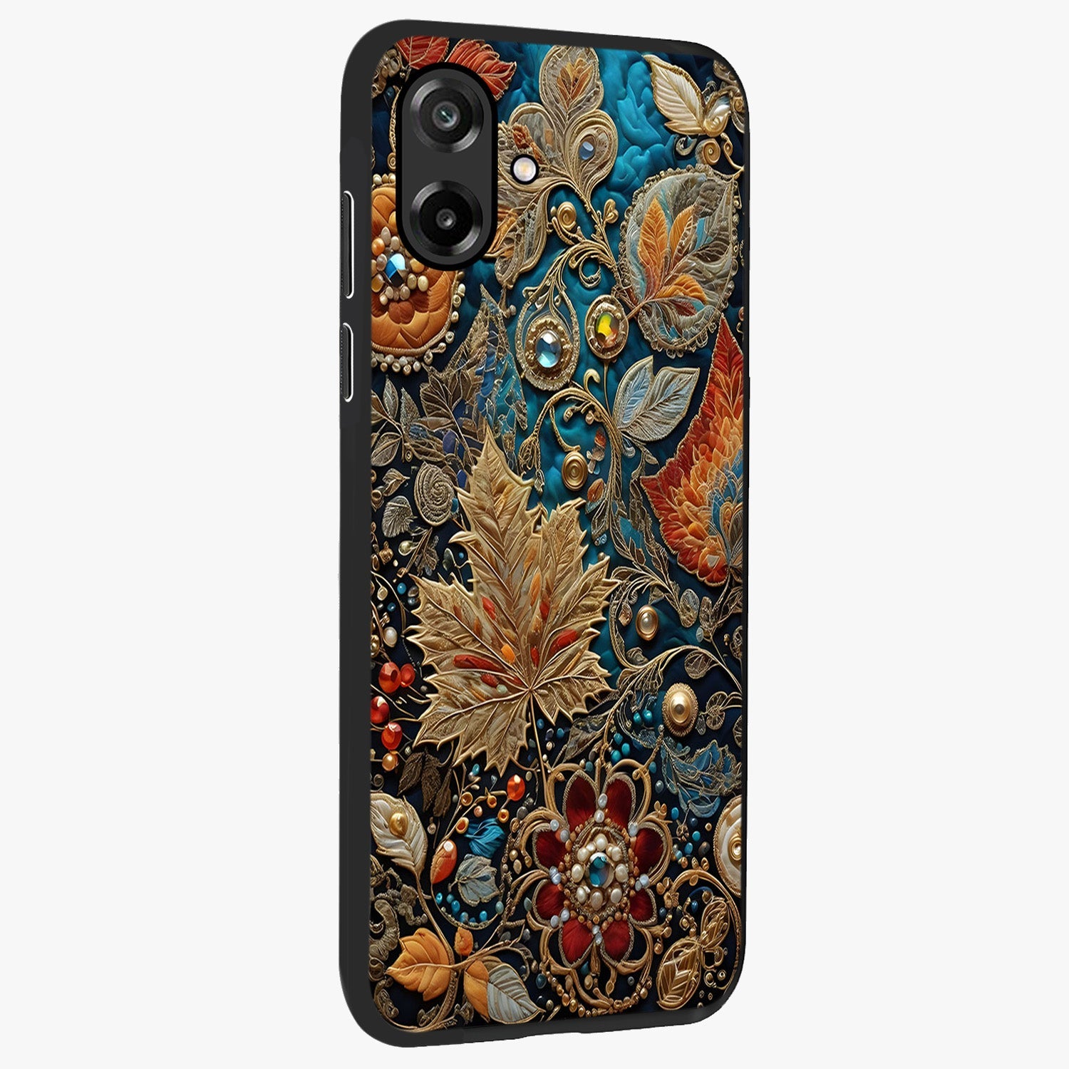 Royal Jewel Garden Glass Case upright view showcasing rich floral artwork with luxurious garden theme.