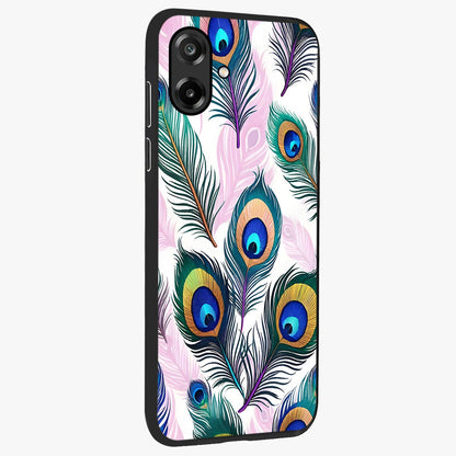 Royal Peacock Feathers Glass Case upright view showcasing elegant peacock feather artwork with decorative royal theme.