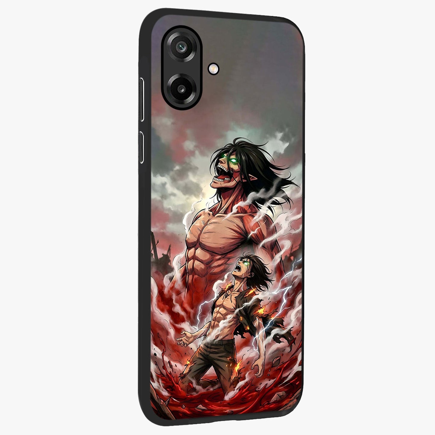 Titan Awakening Fury Glass Case upright view showcasing intense titan artwork with epic fantasy theme.
