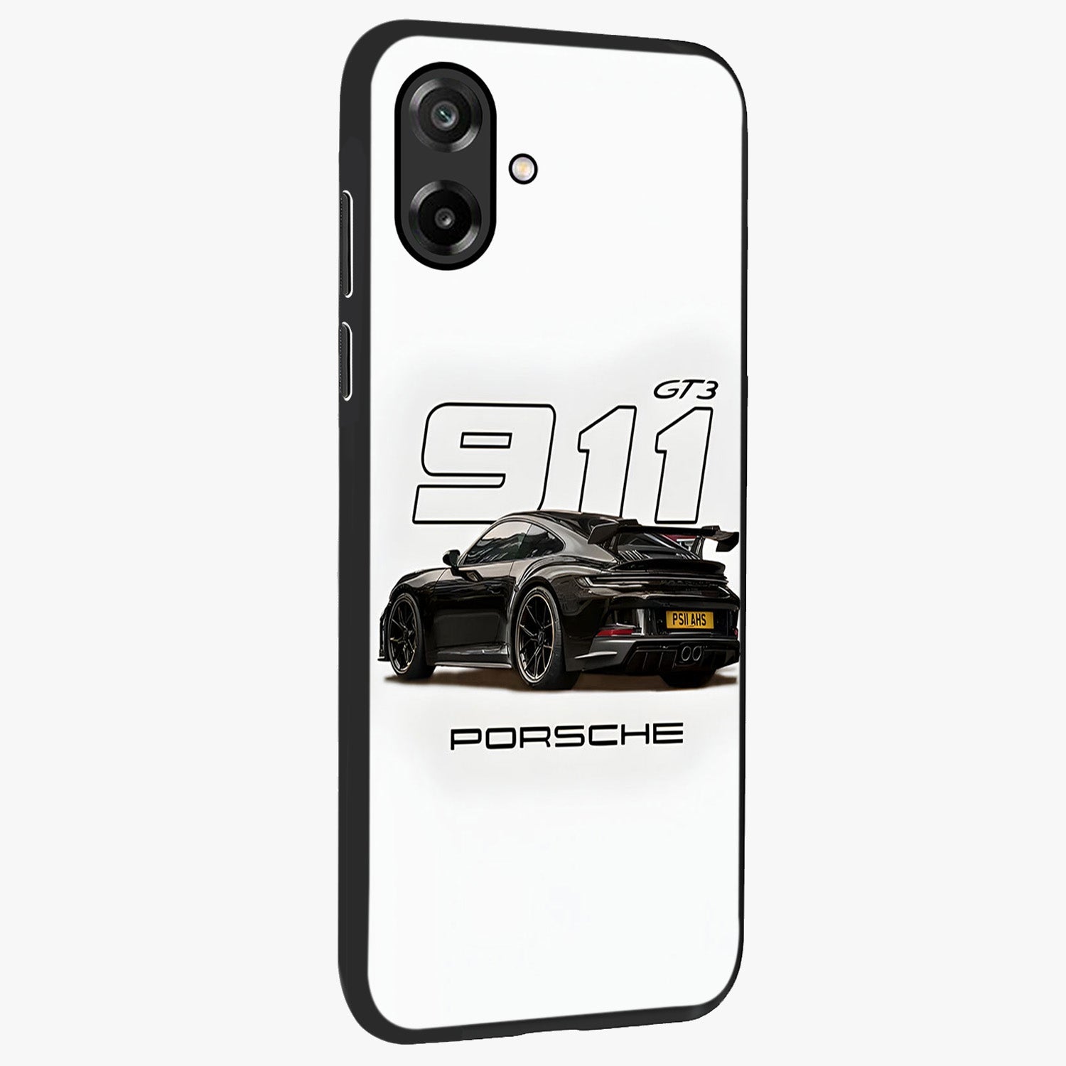 Turbo Legacy Icon Glass Case upright view showcasing bold racing inspired artwork with classic car theme.