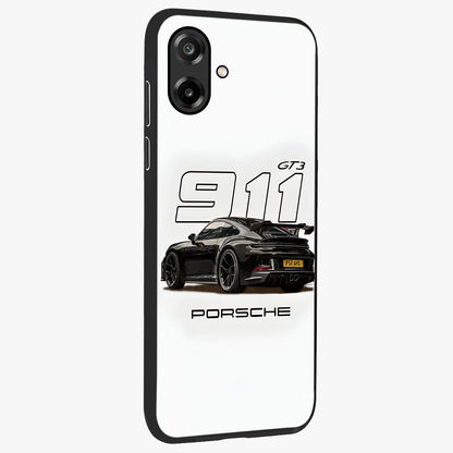Turbo Legacy Icon Glass Case upright view showcasing bold racing inspired artwork with classic car theme.