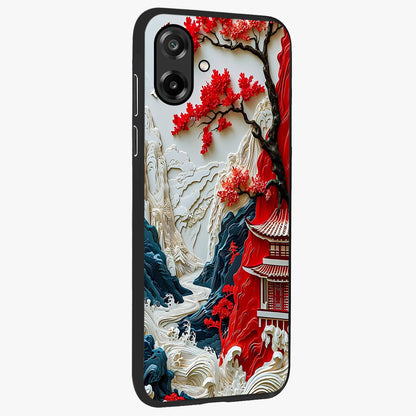 Whispers Of Sakura Waves Glass Case upright view showcasing delicate cherry blossom artwork with elegant nature theme.