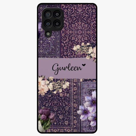 Antique Floral Whisper Custom Name Glass Case showing flat back view with vintage floral artwork and personalized name design.