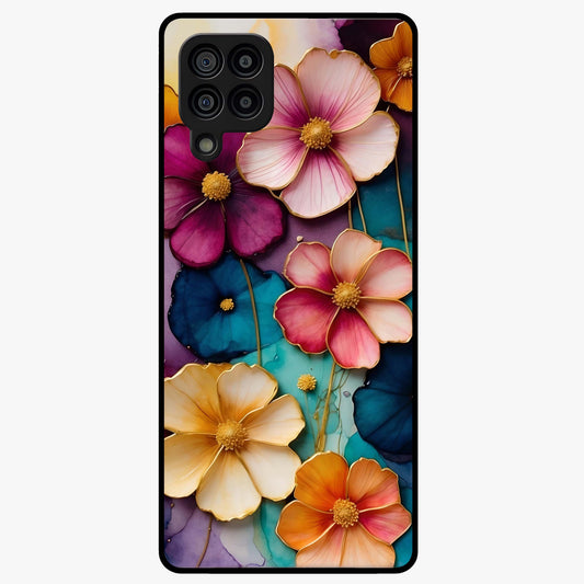 Artlyn Grace Flower Pattern Glass Case showing flat back view with elegant floral pattern artwork and glossy glass finish.