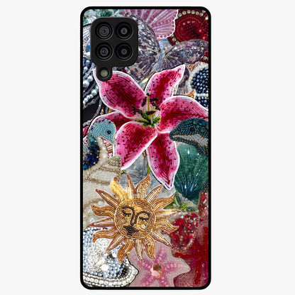 Beaded Garden Fantasy Glass Case showing flat back view with dreamy garden bead artwork and glossy glass finish.