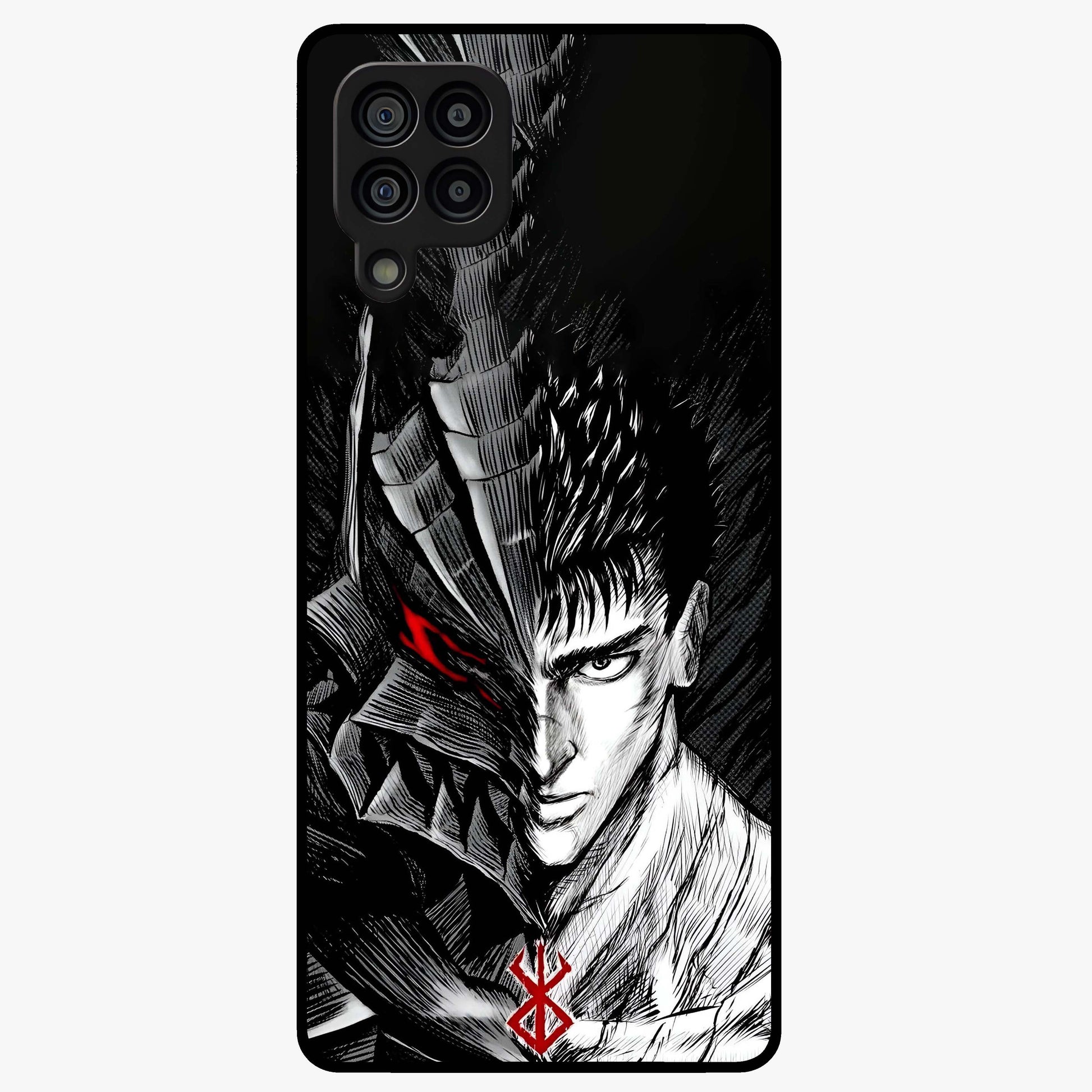 Berserker Blood Oath Glass Case showing flat back view with fierce warrior inspired artwork and glossy glass finish.