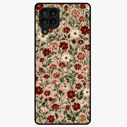 Biege Flower With Leaf Glass Case showing flat back view with soft beige floral artwork and glossy glass finish.