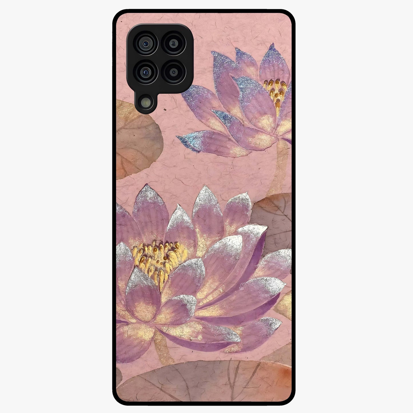 Blossom Mist Lotus Glass Case showing flat back view with serene lotus blossom artwork and glossy glass finish.