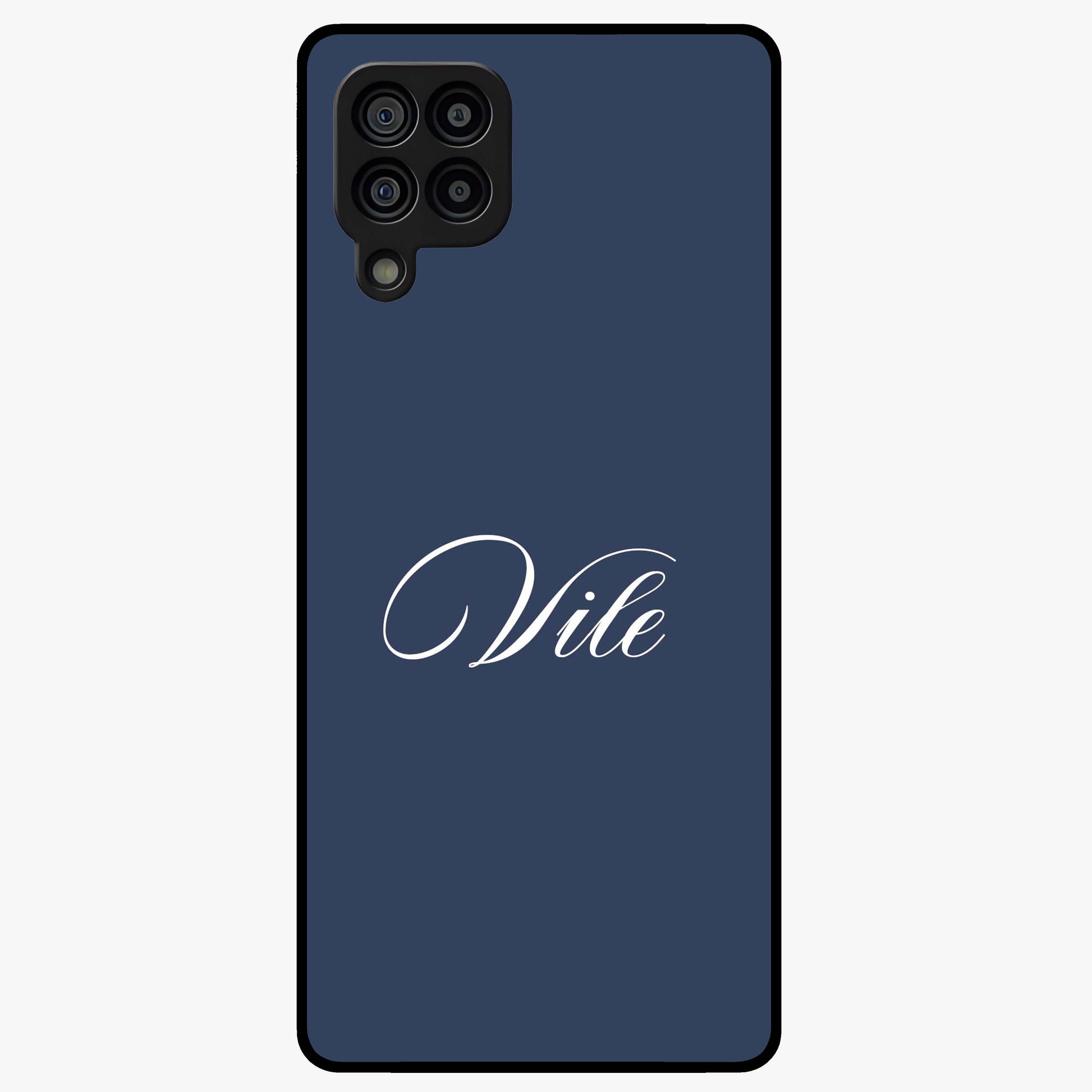 Blue Background Personalized Custom Name Glass Case showing flat back view with minimal blue background and custom name design.
