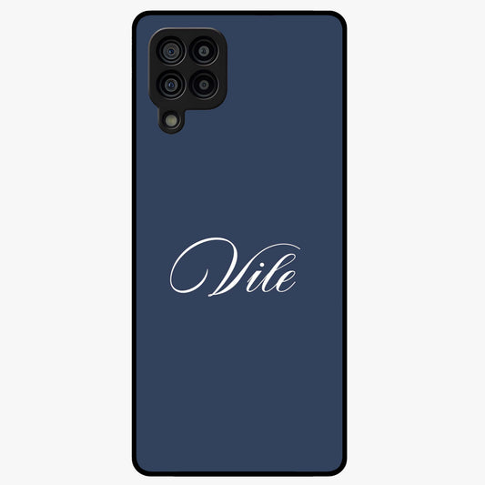Blue Background Personalized Custom Name Glass Case showing flat back view with minimal blue background and custom name design.