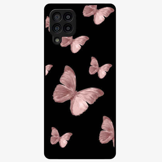 Butterfly Pattern Glass Case showing flat back view with elegant butterfly pattern artwork and glossy glass finish.
