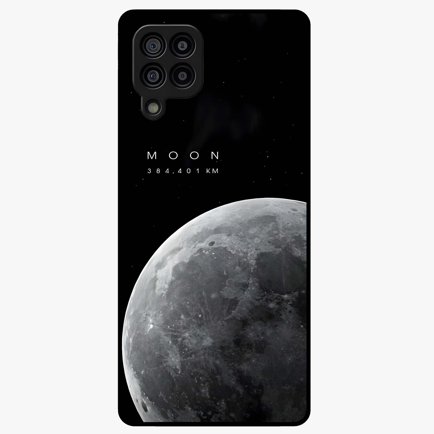 Cosmic Moon Glow Glass Case showing flat back view with glowing moon artwork and glossy glass finish.
