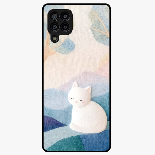 Cotton Dream Cat Glass Case showing flat back view with soft dreamy cat artwork and glossy glass finish.