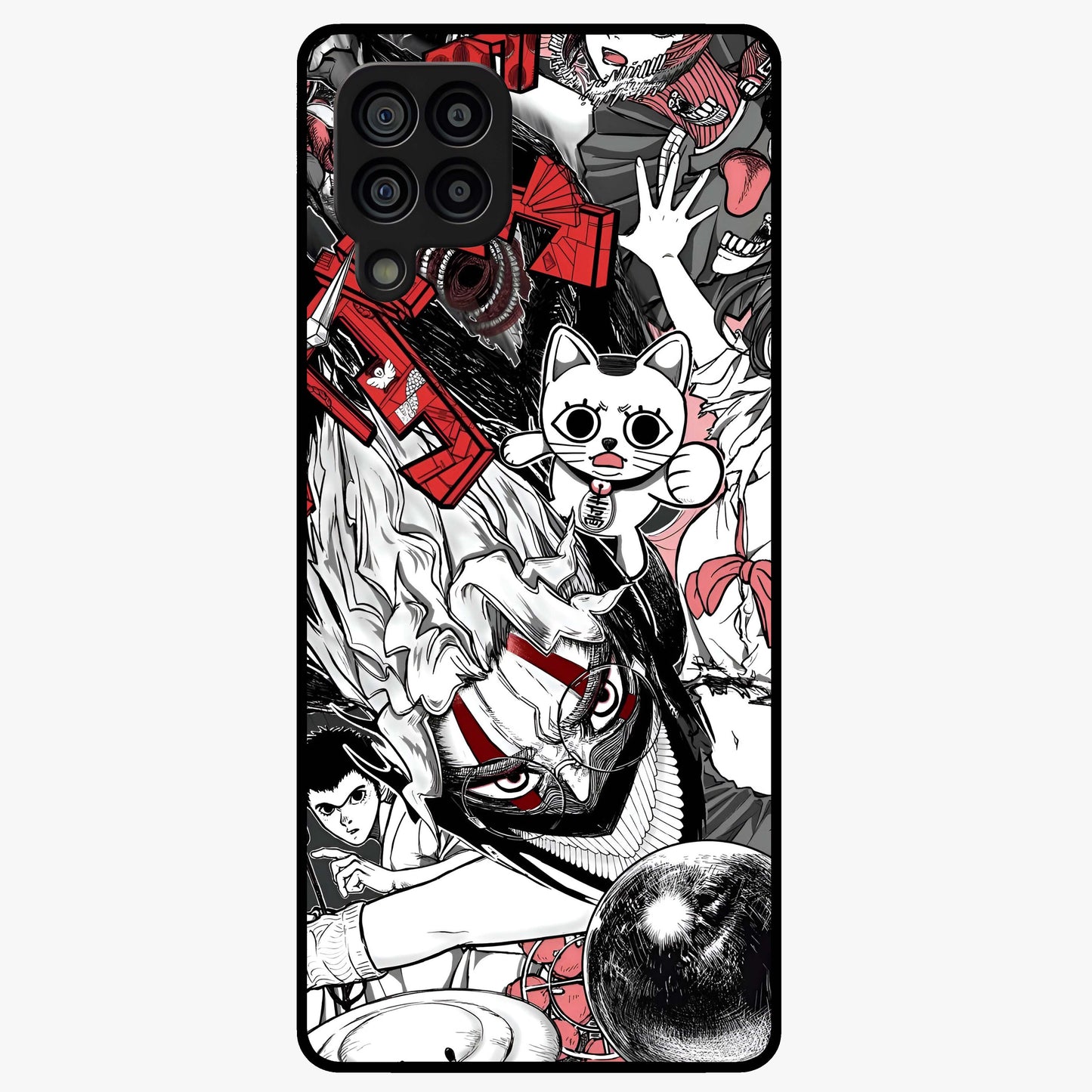 Crimson Chaos Panel Glass Case showing flat back view with bold crimson abstract artwork and glossy glass finish.