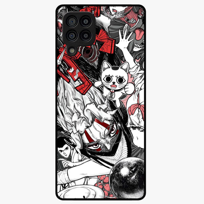 Crimson Chaos Panel Glass Case showing flat back view with bold crimson abstract artwork and glossy glass finish.