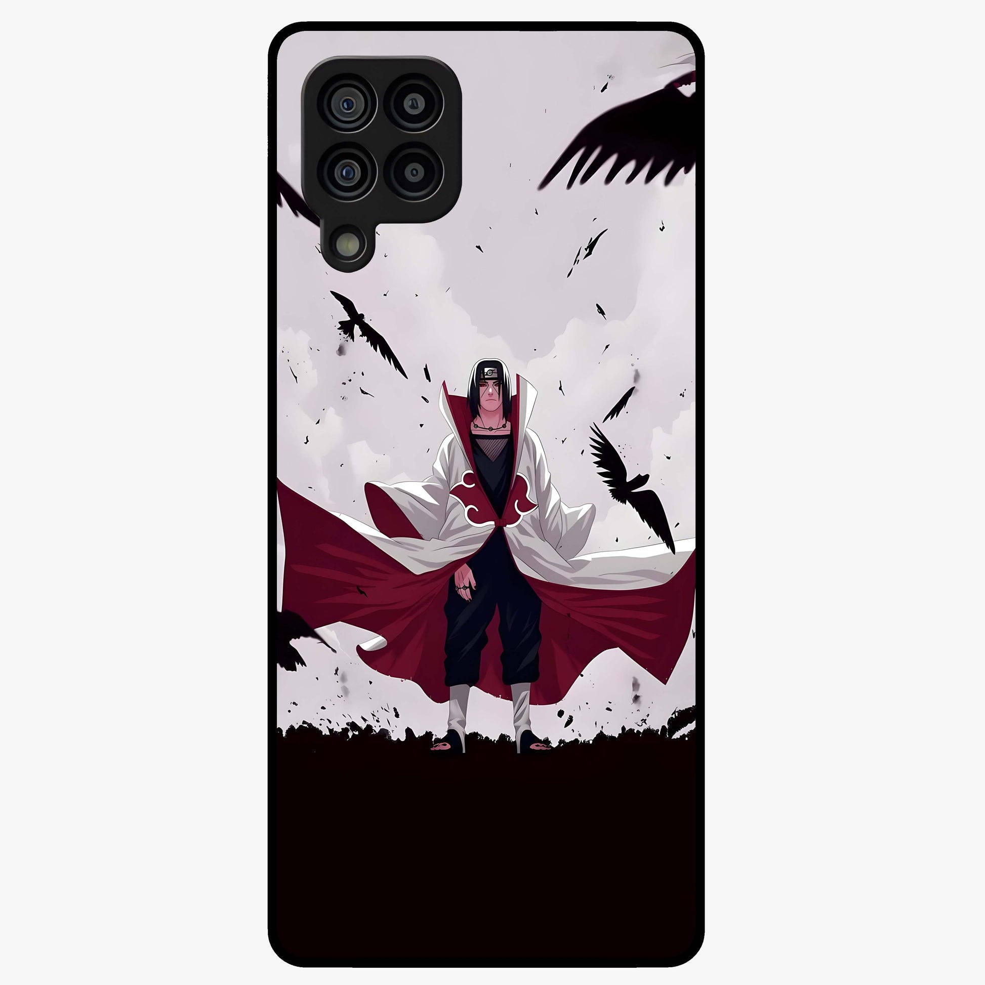 Crimson Crow Ascension Glass Case showing flat back view with mystical crow artwork and glossy glass finish.