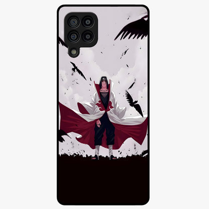Crimson Crow Ascension Glass Case showing flat back view with mystical crow artwork and glossy glass finish.